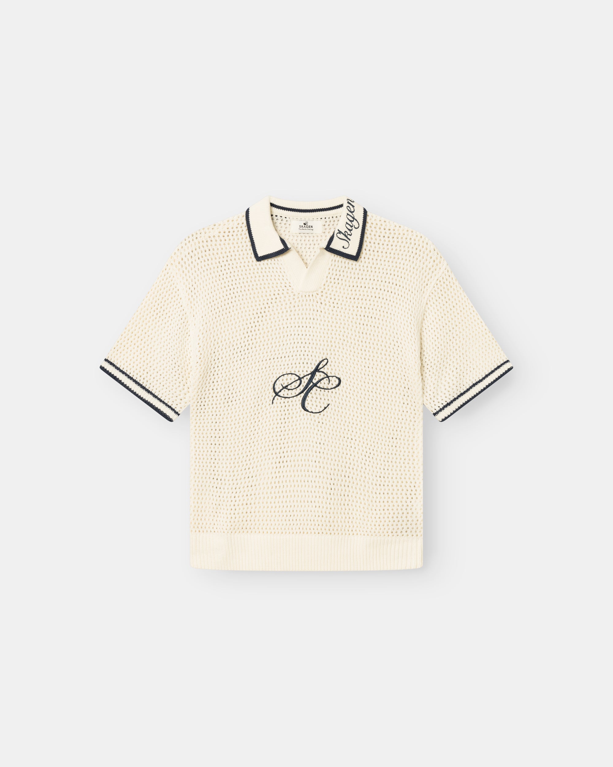 Knitted short -sleeved polo white
